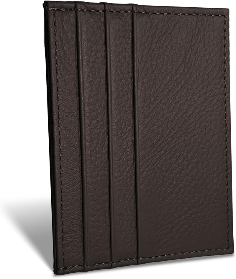 WOXVM Credit Card Holder Wallet RFID Blocking Slim Credit Card Cases Holder Premium Leather Minimalist Front Pocket Small Wallet with 6 Card Slots and 1 Pockets for Men Women (Dark Brown) - Image 1